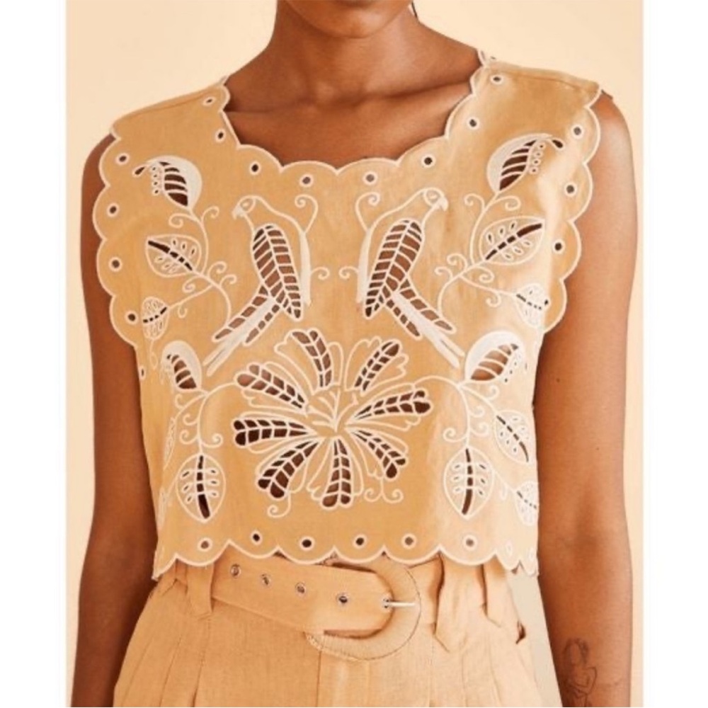 FARM Rio Tan Embroidered Blouse